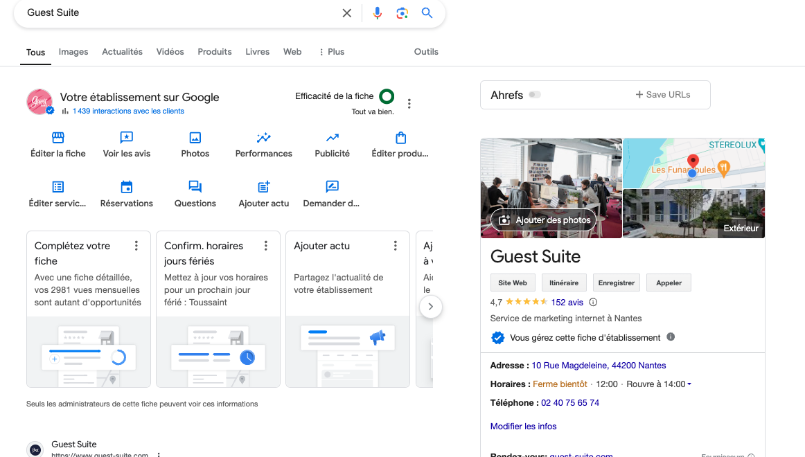 Encart connexion Google my business