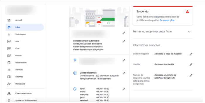 Fiche Google suspendue