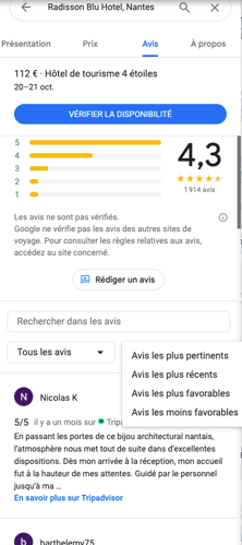 Filtrer les avis Google