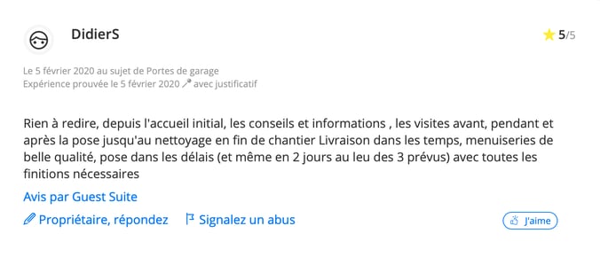 Avis client Fenêtre Bernard, installateur Partenaire Janneau Menuiseries